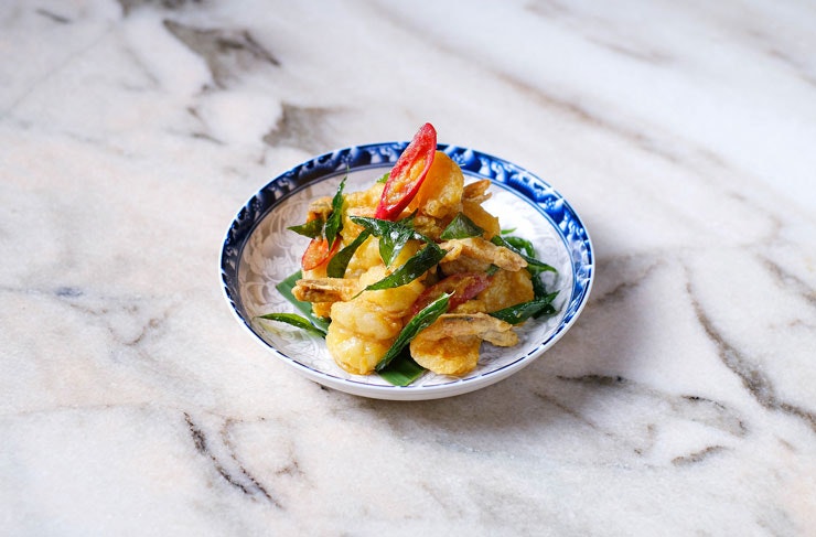salted duck egg prawn dish